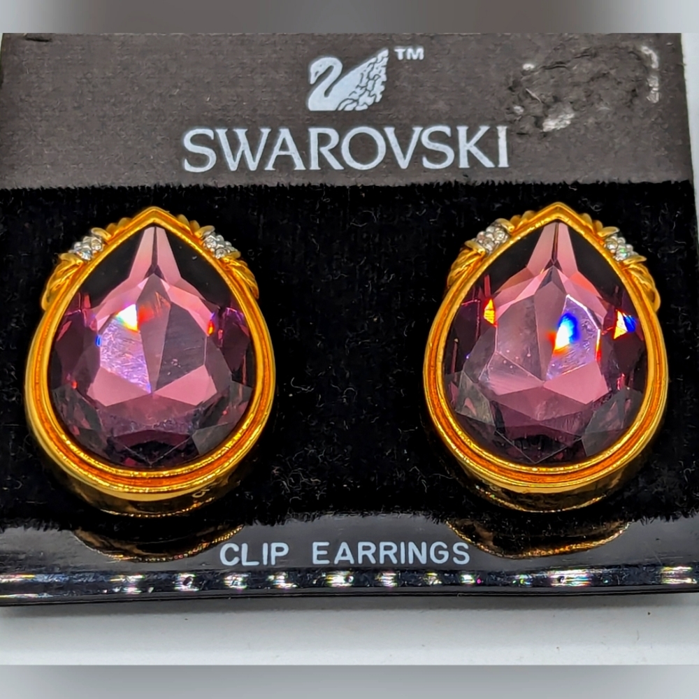 New Swarovski Vintage Deep Amethyst clip on earrings
